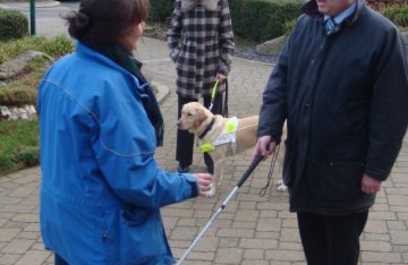 Paul Davies, Assembly Member for Preseli Pembrokeshire, took a blindfold walk in Haverfordwest to support a Guide Dogs www.guidedogs.org.uk campaign to raise awareness of the challenges faced by people living with sight loss